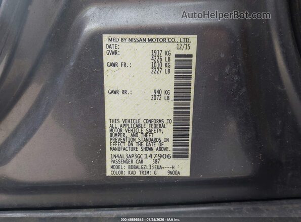 1N4AL3AP3GC147906 2016 NISSAN ALTIMA Gray Engine compartment view