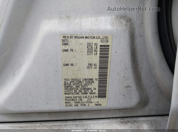 1N4AL3AP3GC167119 2016 NISSAN ALTIMA Белый Вид подкапотного пространства