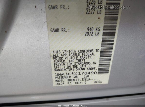 1N4AL3AP3GC170490 2016 NISSAN ALTIMA Silver Vista del compartimento del motor