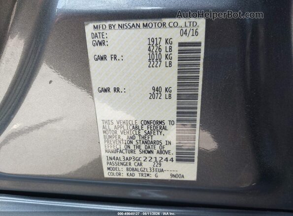 1N4AL3AP3GC221244 2016 NISSAN UNKNOWN Silver Engine compartment view