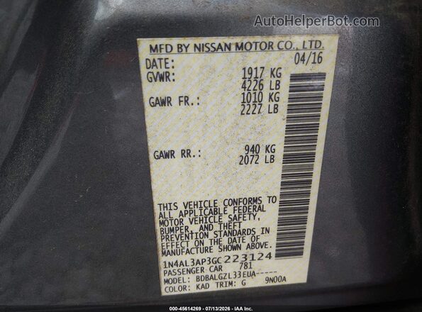 1N4AL3AP3GC223124 2016 NISSAN ALTIMA Black Շարժիչի բաժամունքի տեսք