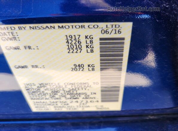 1N4AL3AP3GC247164 2016 NISSAN ALTIMA Blue Widok naklejki z numerem VIN