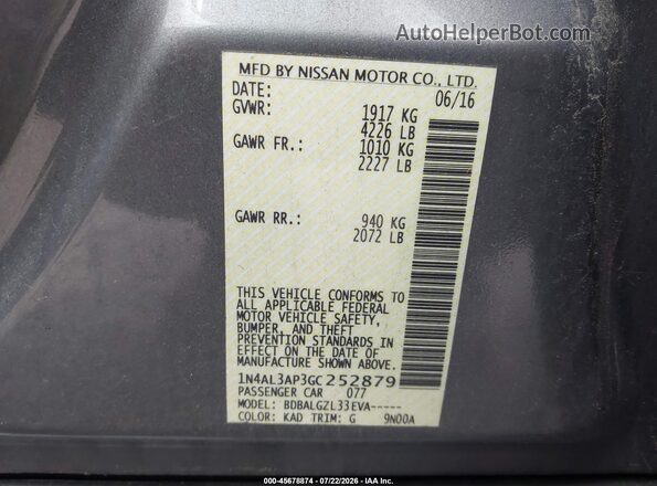 1N4AL3AP3GC252879 2016 NISSAN ALTIMA Gray ძრავის განყოფილების ხედი