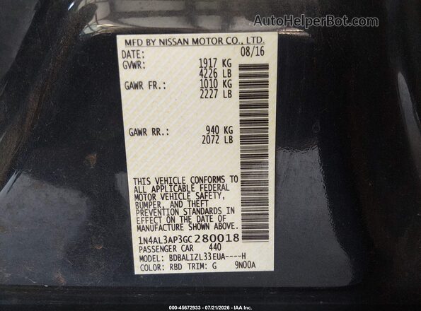 1N4AL3AP3GC280018 2016 NISSAN ALTIMA Серый Вид подкапотного пространства
