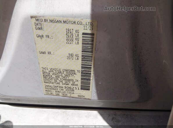 1N4AL3AP3GN306251 2016 NISSAN ALTIMA White Շարժիչի բաժամունքի տեսք