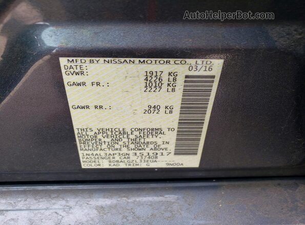 1N4AL3AP3GN351917 2016 NISSAN ALTIMA Charcoal Вид підкапотного простору