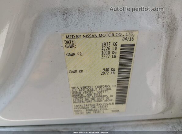 1N4AL3AP3GN362688 2016 NISSAN ALTIMA Белый Вид подкапотного пространства