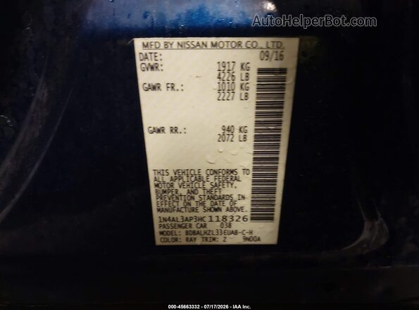 1N4AL3AP3HC118326 2017 NISSAN ALTIMA Dark Blue Engine compartment view