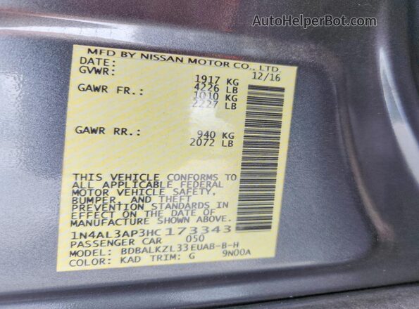 1N4AL3AP3HC173343 2017 NISSAN ALTIMA Silver Շարժիչի բաժամունքի տեսք