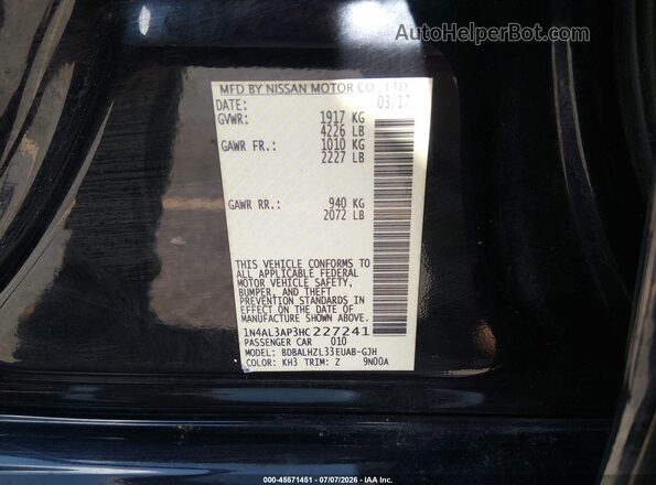 1N4AL3AP3HC227241 2017 NISSAN ALTIMA Black Vista del compartimento del motor
