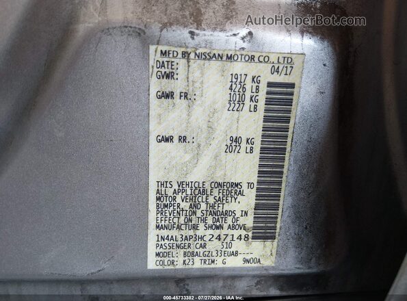 1N4AL3AP3HC247148 2017 NISSAN ALTIMA Silver Вид підкапотного простору