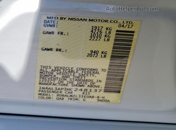 1N4AL3AP3HC248137 2017 NISSAN ALTIMA White Вид підкапотного простору