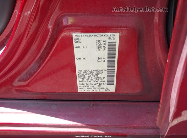 1N4AL3AP3HC473030 2017 NISSAN ALTIMA Red Вид підкапотного простору