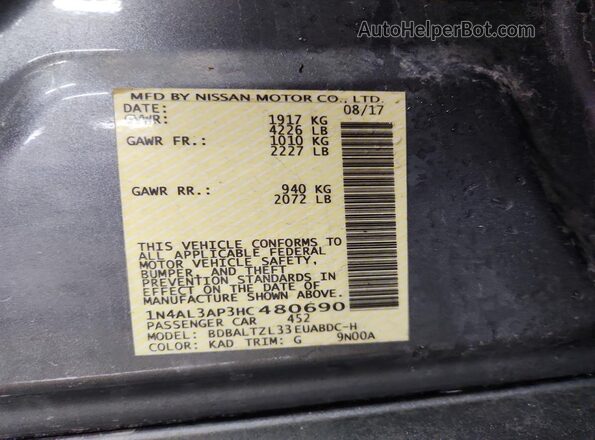 1N4AL3AP3HC480690 2017 NISSAN ALTIMA Gray Շարժիչի բաժամունքի տեսք