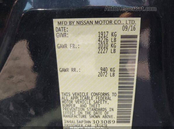 1N4AL3AP3HN303089 2017 NISSAN ALTIMA Black Widok komory silnika
