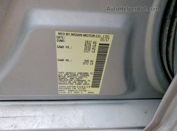 1N4AL3AP3HN359159 2017 NISSAN ALTIMA Silver Vista del compartimento del motor
