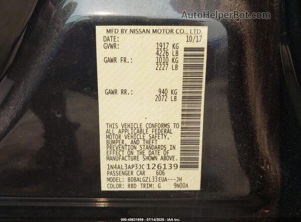 1N4AL3AP3JC126139 2018 NISSAN ALTIMA Black Вид підкапотного простору