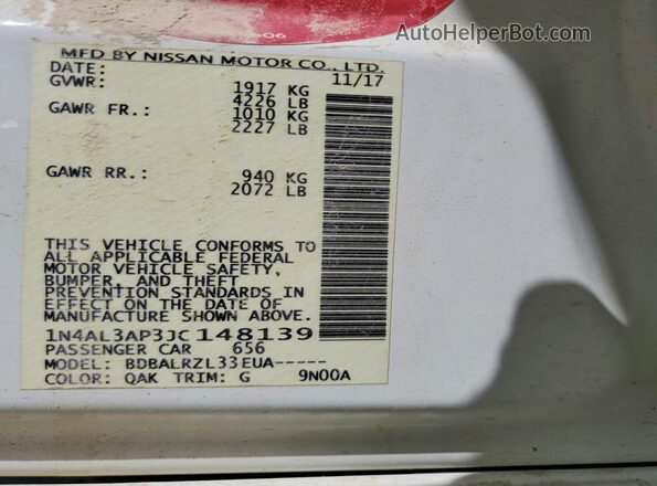 1N4AL3AP3JC148139 2018 NISSAN ALTIMA White Вид підкапотного простору