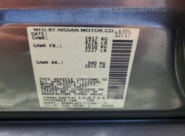 1N4AL3AP3JC164714 2018 NISSAN ALTIMA Gray Vista del compartimento del motor