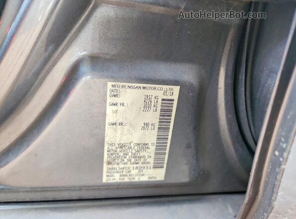 1N4AL3AP3JC180931 2018 NISSAN ALTIMA Gray Շարժիչի բաժամունքի տեսք