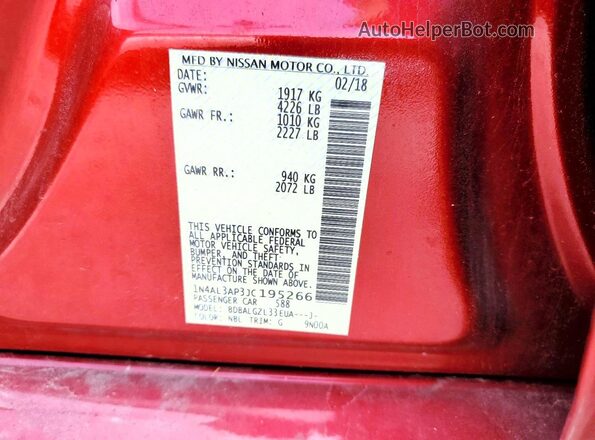 1N4AL3AP3JC195266 2018 NISSAN ALTIMA Burgundy Շարժիչի բաժամունքի տեսք