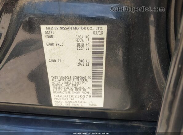 1N4AL3AP3JC230579 2018 NISSAN ALTIMA Black Շարժիչի բաժամունքի տեսք