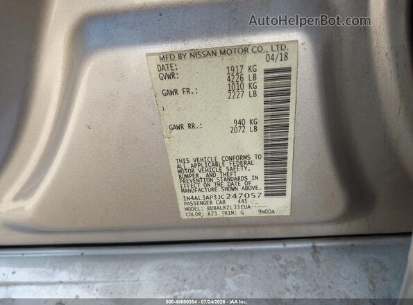 1N4AL3AP3JC247057 2018 NISSAN ALTIMA Silver Вид підкапотного простору