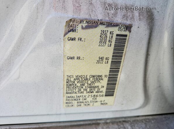 1N4AL3AP3JC258656 2018 NISSAN ALTIMA White Вид підкапотного простору