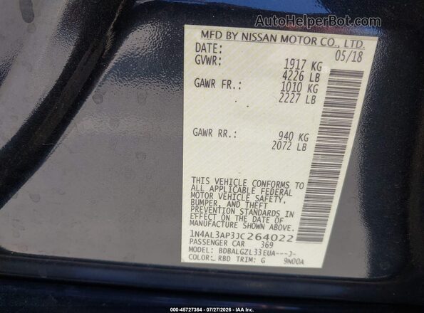 1N4AL3AP3JC264022 2018 NISSAN ALTIMA Серый Вид подкапотного пространства