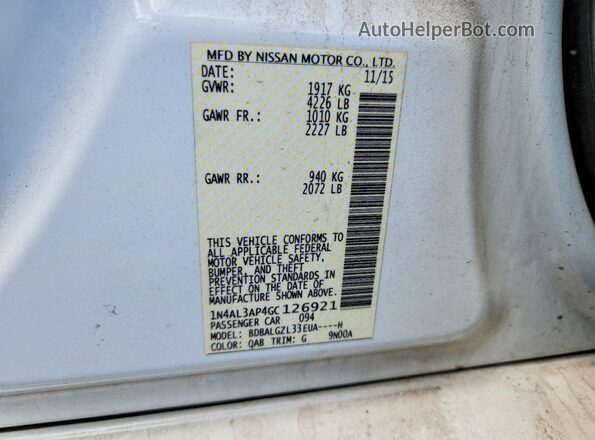 1N4AL3AP4GC126921 2016 NISSAN ALTIMA White Շարժիչի բաժամունքի տեսք