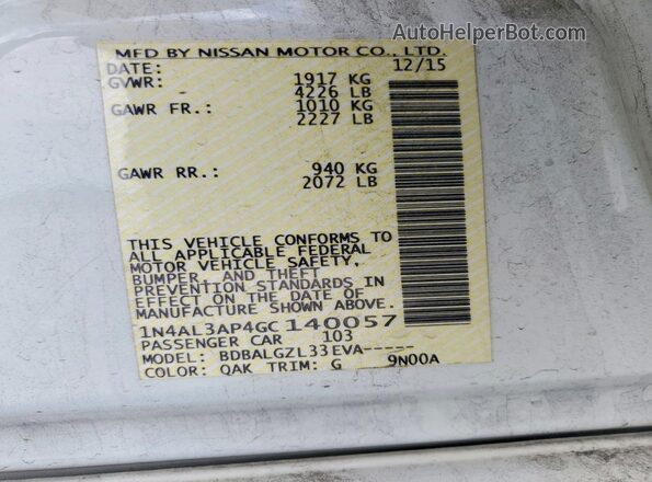 1N4AL3AP4GC140057 2016 NISSAN ALTIMA White Շարժիչի բաժամունքի տեսք