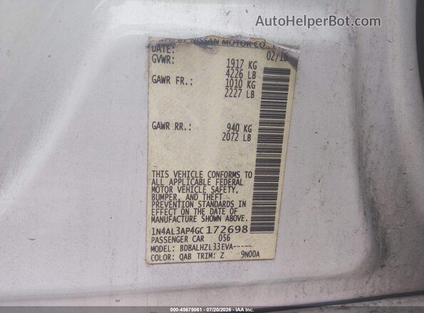 1N4AL3AP4GC172698 2016 NISSAN ALTIMA Белый Вид подкапотного пространства