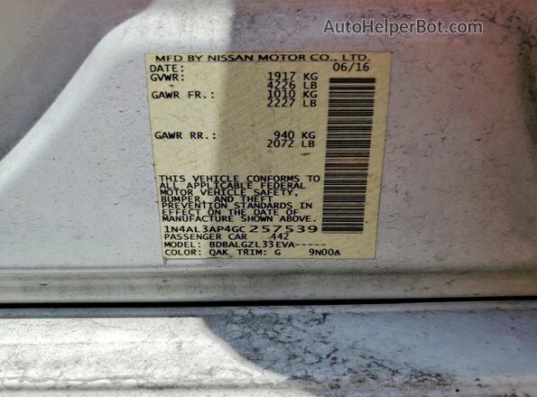 1N4AL3AP4GC257539 2016 NISSAN ALTIMA White ძრავის განყოფილების ხედი