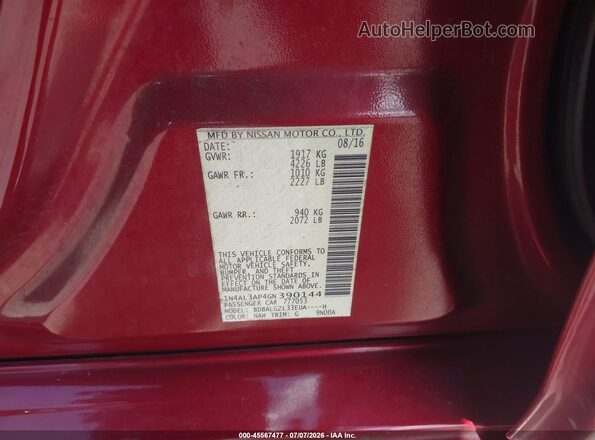 1N4AL3AP4GN390144 2016 NISSAN ALTIMA Red Շարժիչի բաժամունքի տեսք