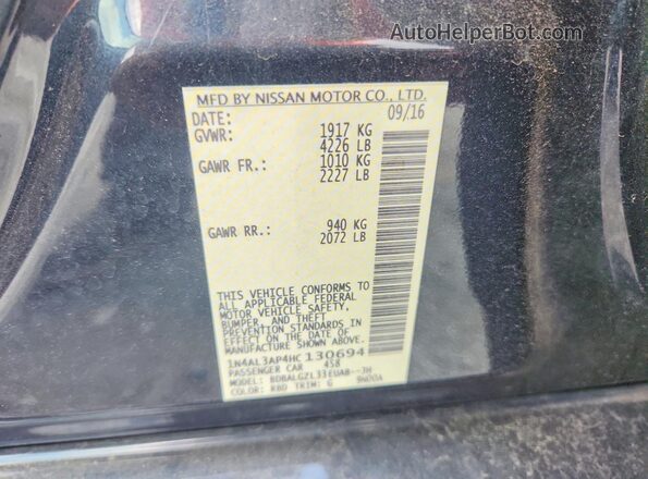1N4AL3AP4HC130694 2017 NISSAN ALTIMA Black Vista de la etiqueta del VIN