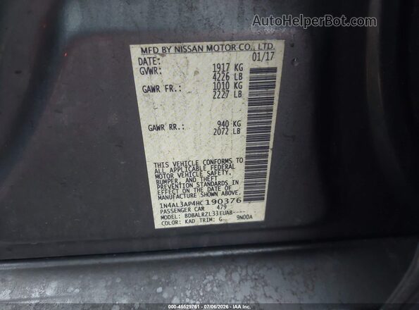 1N4AL3AP4HC190376 2017 NISSAN ALTIMA Серый Вид подкапотного пространства