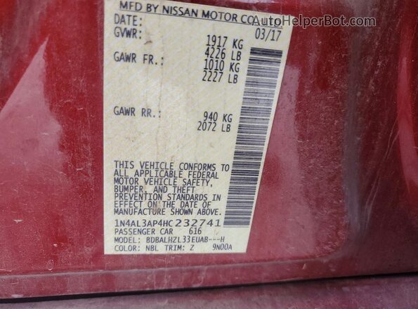 1N4AL3AP4HC232741 2017 NISSAN ALTIMA Red Vista del compartimento del motor