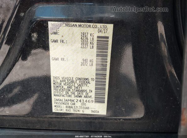 1N4AL3AP4HC241469 2017 NISSAN ALTIMA Black ძრავის განყოფილების ხედი