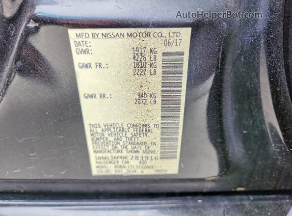 1N4AL3AP4HC283916 2017 NISSAN ALTIMA Black ძრავის განყოფილების ხედი