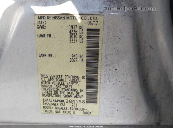 1N4AL3AP4HC284158 2017 NISSAN ALTIMA Белый Вид подкапотного пространства