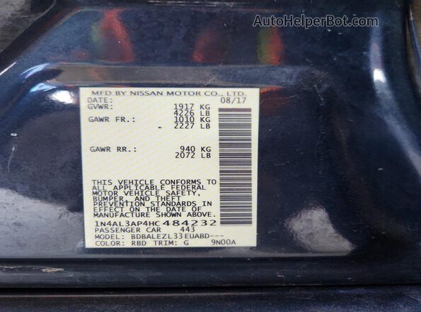 1N4AL3AP4HC484232 2017 NISSAN ALTIMA Charcoal Շարժիչի բաժամունքի տեսք