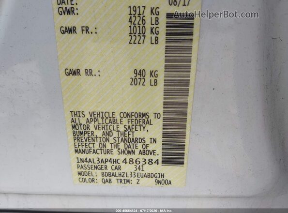 1N4AL3AP4HC486384 2017 NISSAN ALTIMA White Vista del compartimento del motor