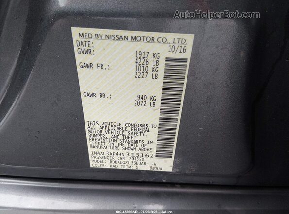 1N4AL3AP4HN313162 2017 NISSAN ALTIMA Gray Widok komory silnika
