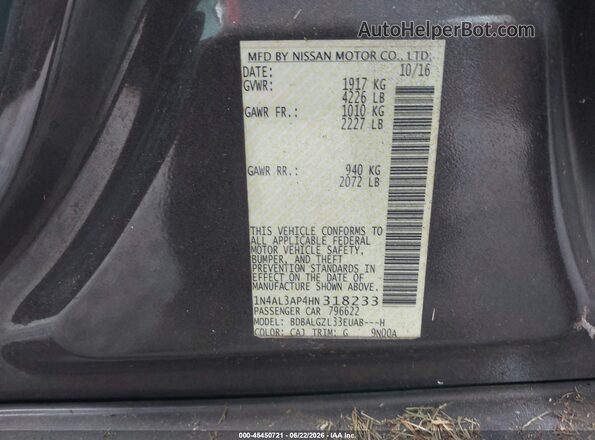 1N4AL3AP4HN318233 2017 NISSAN ALTIMA Brown Vista del compartimento del motor