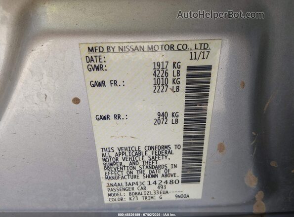 1N4AL3AP4JC142480 2018 NISSAN ALTIMA Silver Widok komory silnika
