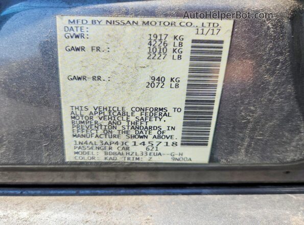 1N4AL3AP4JC145718 2018 NISSAN ALTIMA Gray ძრავის განყოფილების ხედი