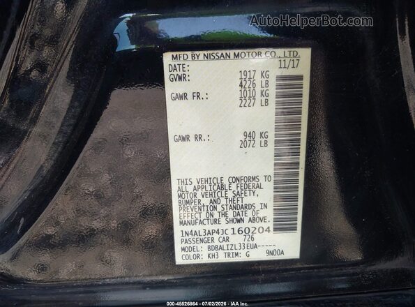 1N4AL3AP4JC160204 2018 NISSAN ALTIMA Black Vista del compartimento del motor