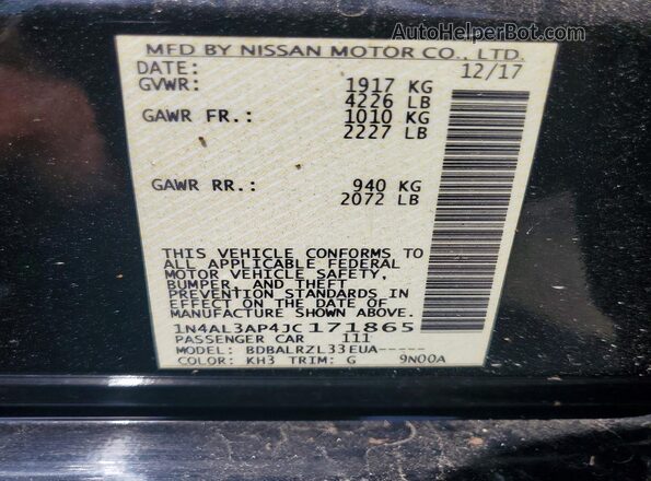 1N4AL3AP4JC171865 2018 NISSAN ALTIMA Black VIN sticker view
