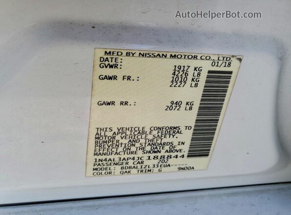 1N4AL3AP4JC188844 2018 NISSAN ALTIMA White Widok komory silnika