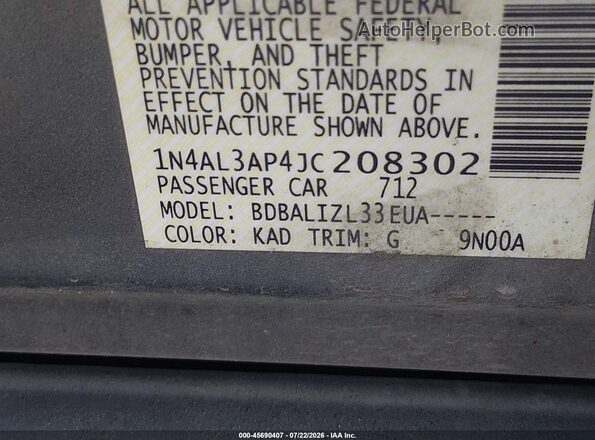 1N4AL3AP4JC208302 2018 NISSAN ALTIMA Gray Вид підкапотного простору